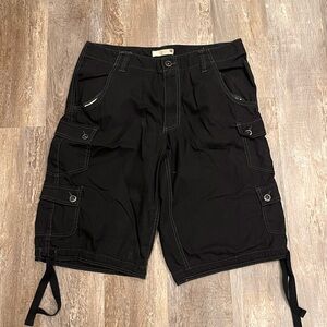 Vintage Route 66 Black Cargo Shorts Mens 34 Outdoors Y2K Skater Draw String Legs